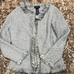 VTG Jones New York Signature Angora Wool Cardigan Rabbit Fur Trim L